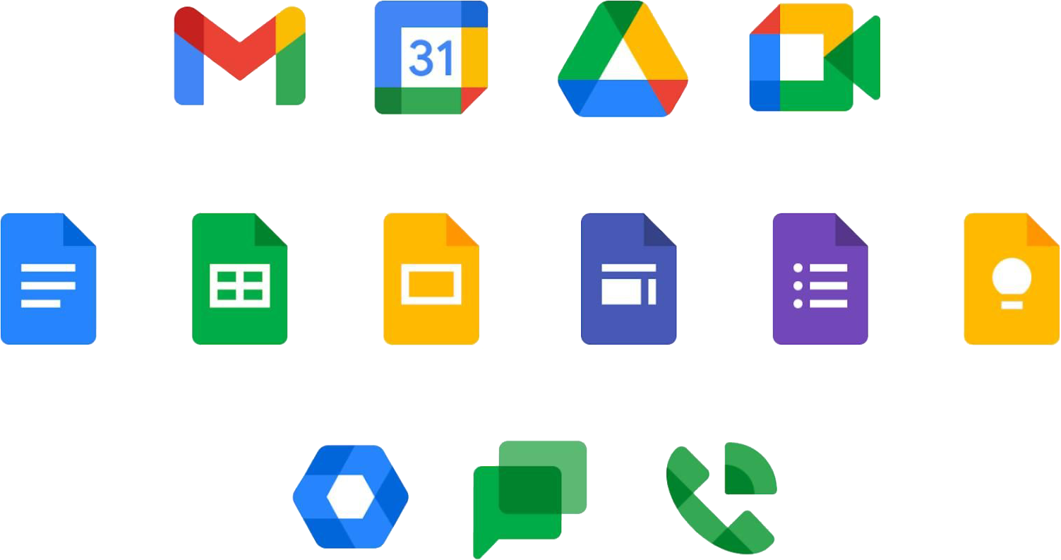 Google Workspace Apps: Gmail, Calendar, Drive, Meet, Docs, Sheets, Slides und mehr